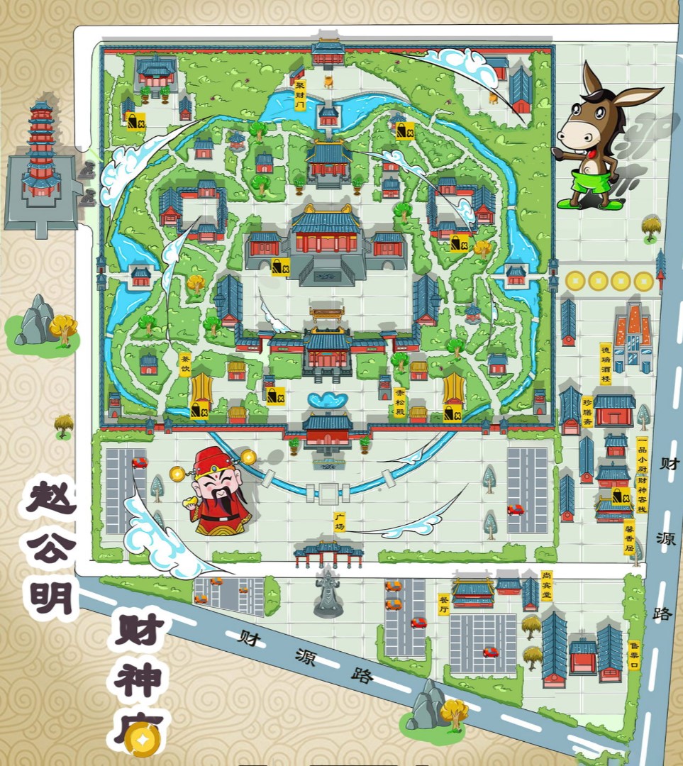 新兴寺庙类手绘地图